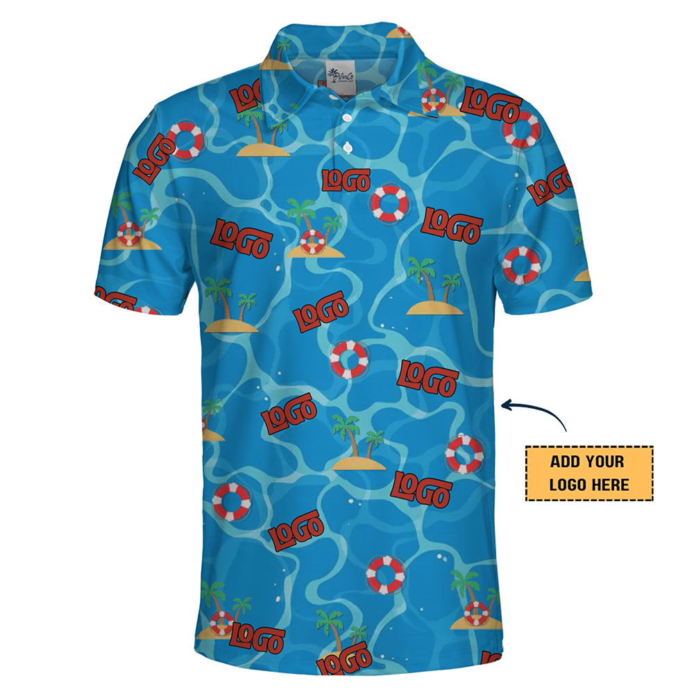 Palm Tree &amp; Island Pattern Polo Shirt with Custom Branding