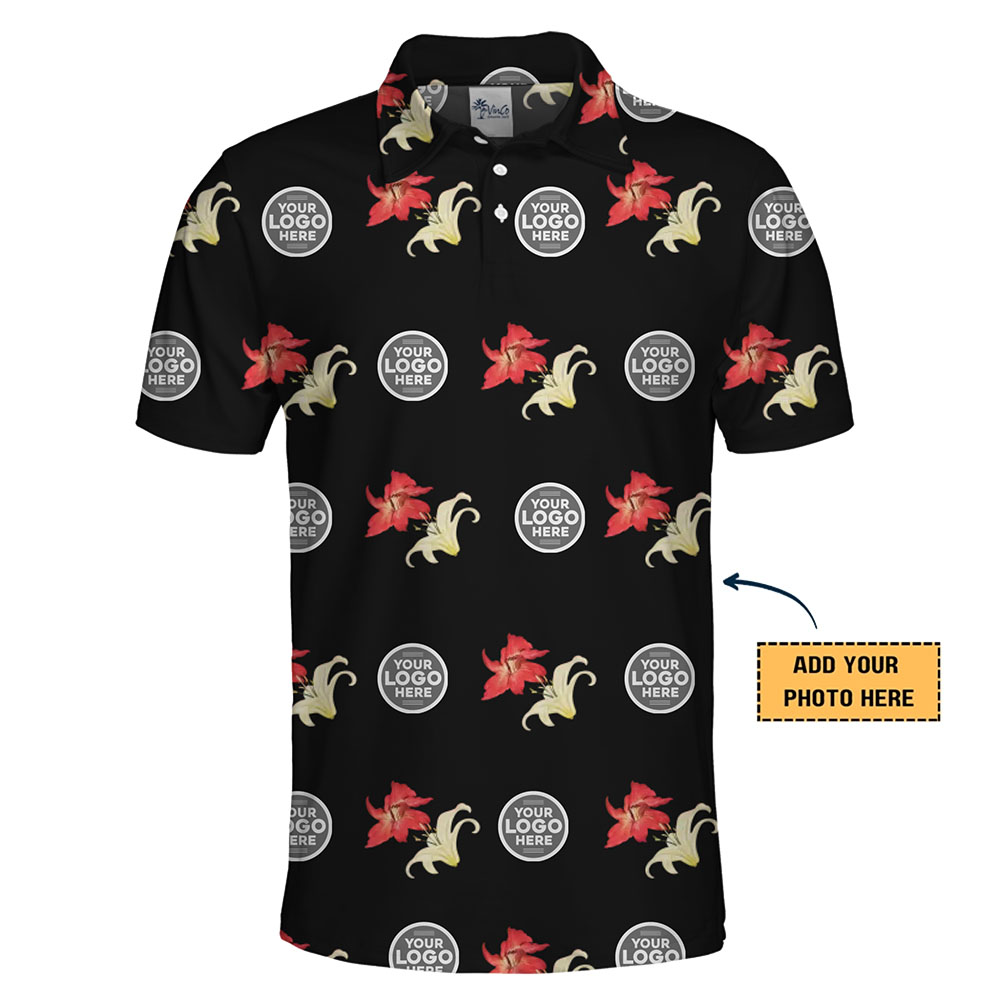 Customizable Floral Design Polo Shirt With Company Logo