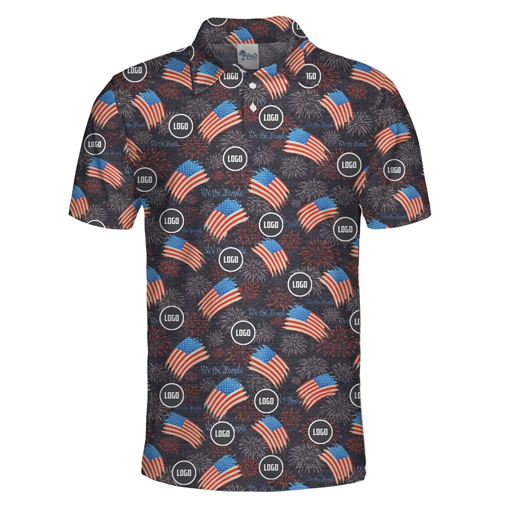 Custom Patriotic Polo Shirt with Fireworks and U.S. Flags