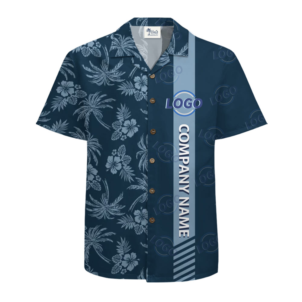 Custom Company Logo Vertical Stripe Floral Hawaiian Shirt