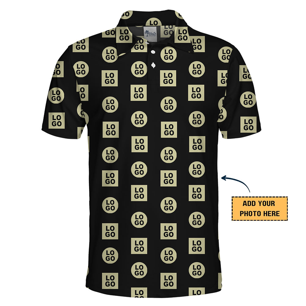 Trendy Custom Business Polo Shirt with Repeating Logo Design