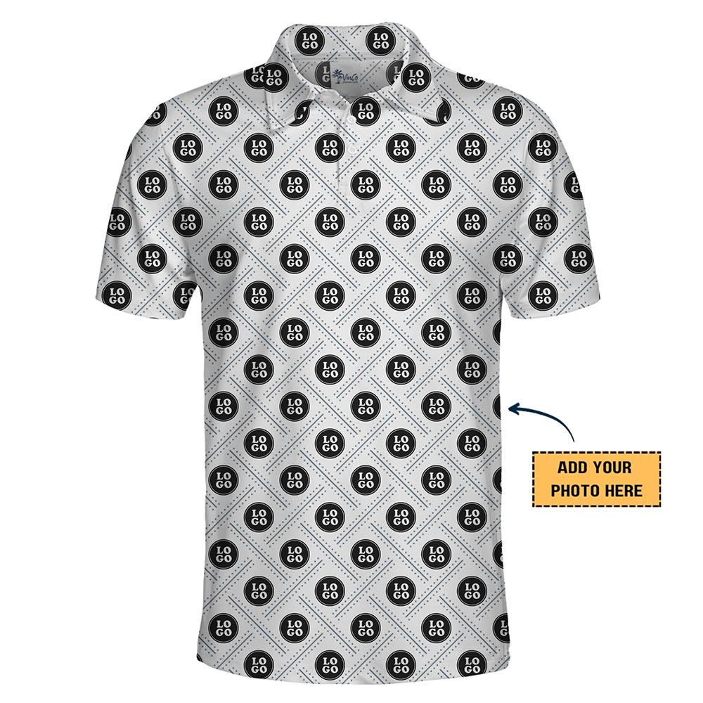 Custom Logo Geometric Grid Polo Shirt