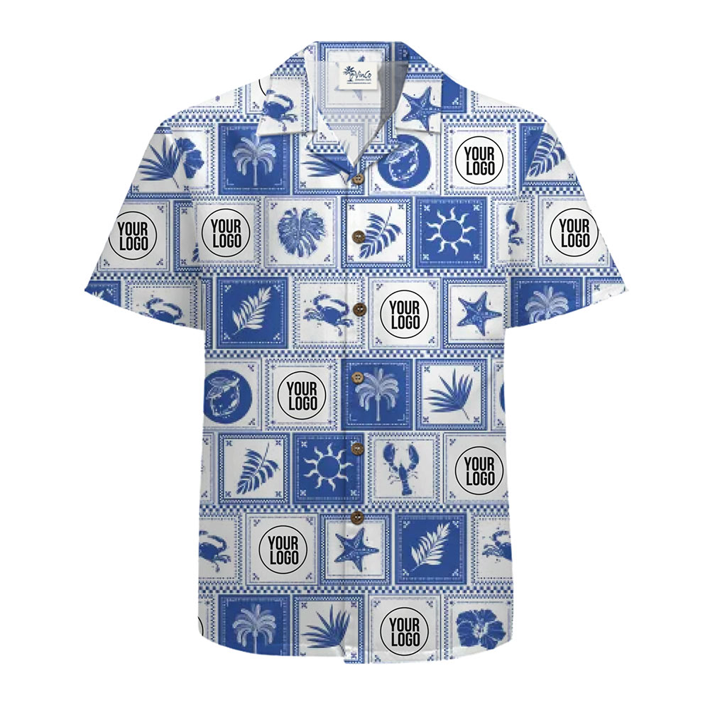 Custom Logo Nautical Tile Hawaiian Shirt With Preview
