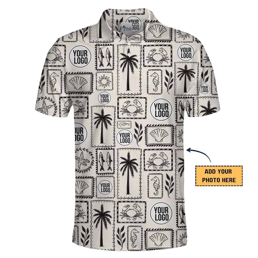 Custom Logo Coastal Stamp Print Polo Shirt
