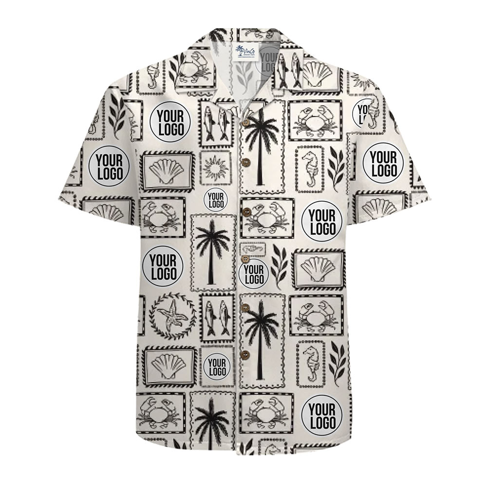 Custom Logo Coastal Stamp Print Hawaiian Shirt