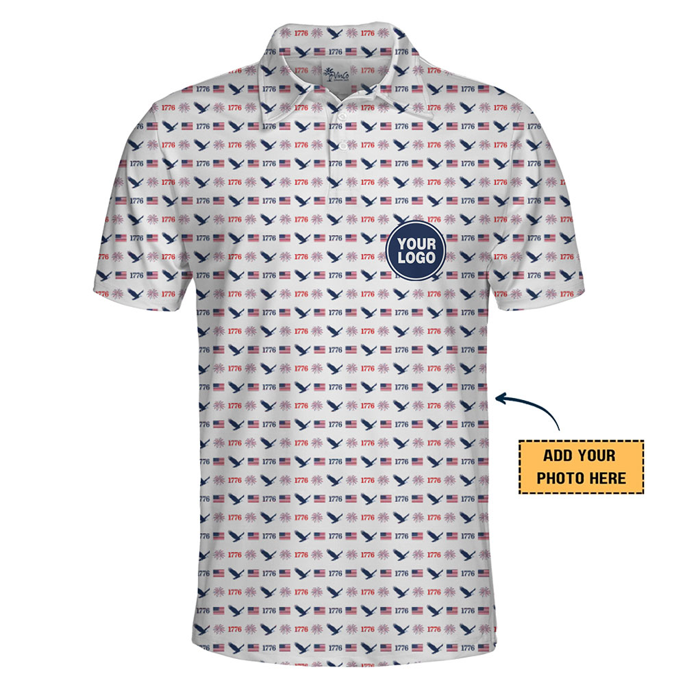 Customizable Patriotic Polo Shirt Featuring American Flags and Your Logo - variant image 1