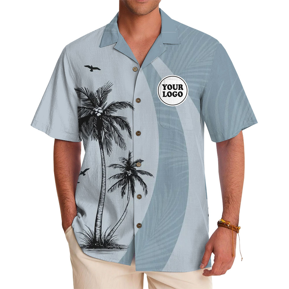 Minimalist Palm Hawaiian Shirt with Customizable Logo for Business and Leisure - variant image 1
