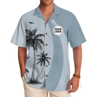 Minimalist Palm Hawaiian Shirt with Customizable Logo for Business and Leisure