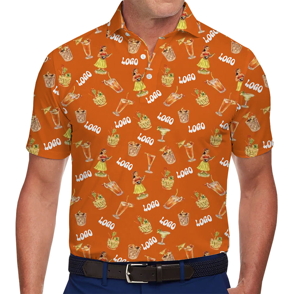 Customizable Hula and Cocktail Pattern Polo Shirt for Events or Teams - variant image 1