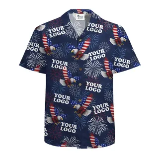 Custom Logo Patriotic Eagle &amp; Fireworks Hawaiian Shirt