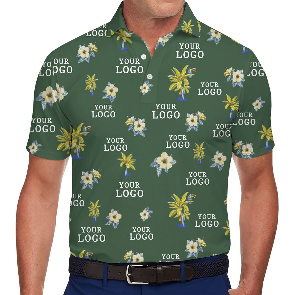 Personalized Logo Polo Shirt with Vibrant Tropical Palm and Floral Print - variant image 1