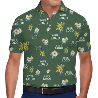 Personalized Logo Polo Shirt with Vibrant Tropical Palm and Floral Print