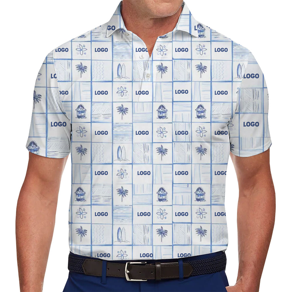 Customizable White Polo Shirt with Sketch-Style Tropical Elements - variant image 1