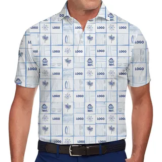 Customizable White Polo Shirt with Sketch-Style Tropical Elements