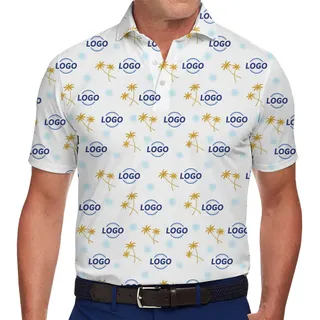 Personalized White Polo Shirt Featuring Tropical Palm Patterns