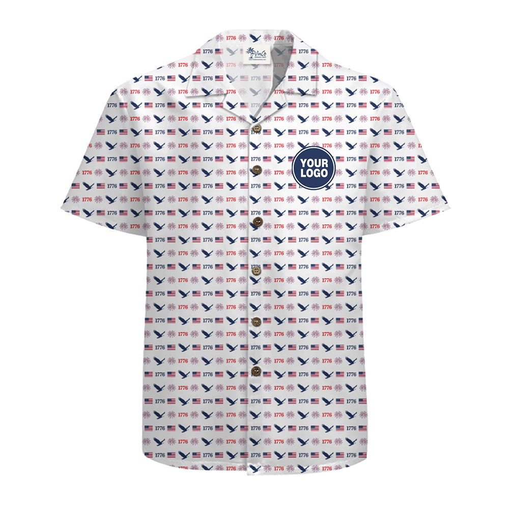 "Elegant USA-Themed Hawaiian Shirt with Logo Placement for Celebrations