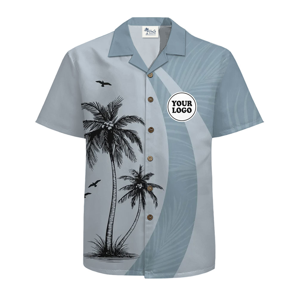 Minimalist Palm Hawaiian Shirt with Customizable Logo for Business and Leisure