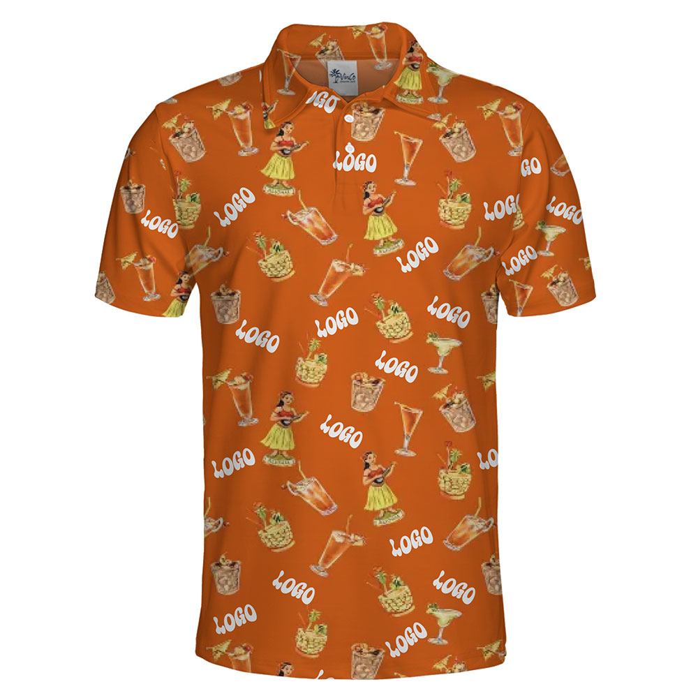 Customizable Hula and Cocktail Pattern Polo Shirt for Events or Teams