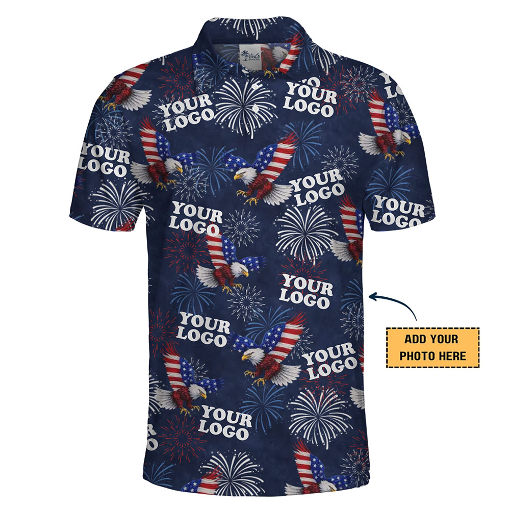 Custom Logo Patriotic Eagle &amp; Fireworks Polo Shirt