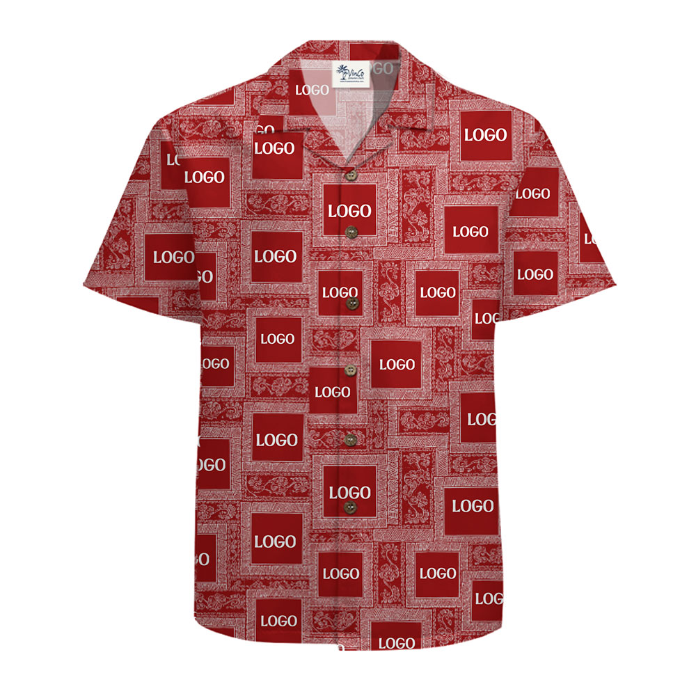 Personalized Red Bandana-Print Hawaiian Shirt for Stylish Team Wear