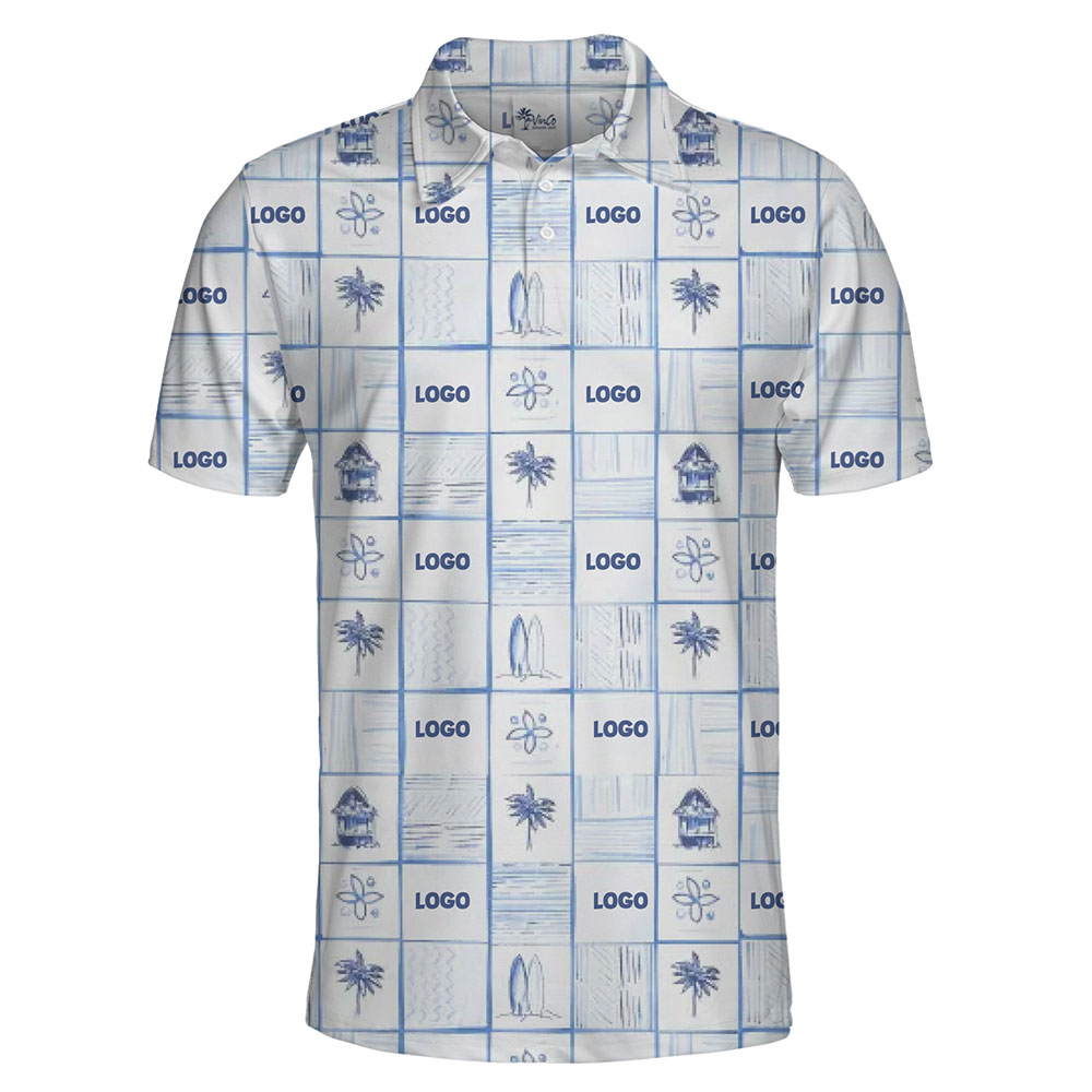 Customizable White Polo Shirt with Sketch-Style Tropical Elements
