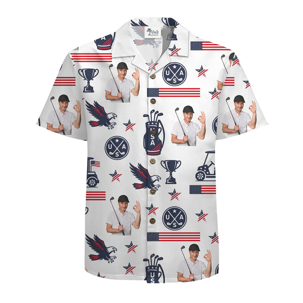 Custom Photo Patriotic Golf Hawaiian Shirt