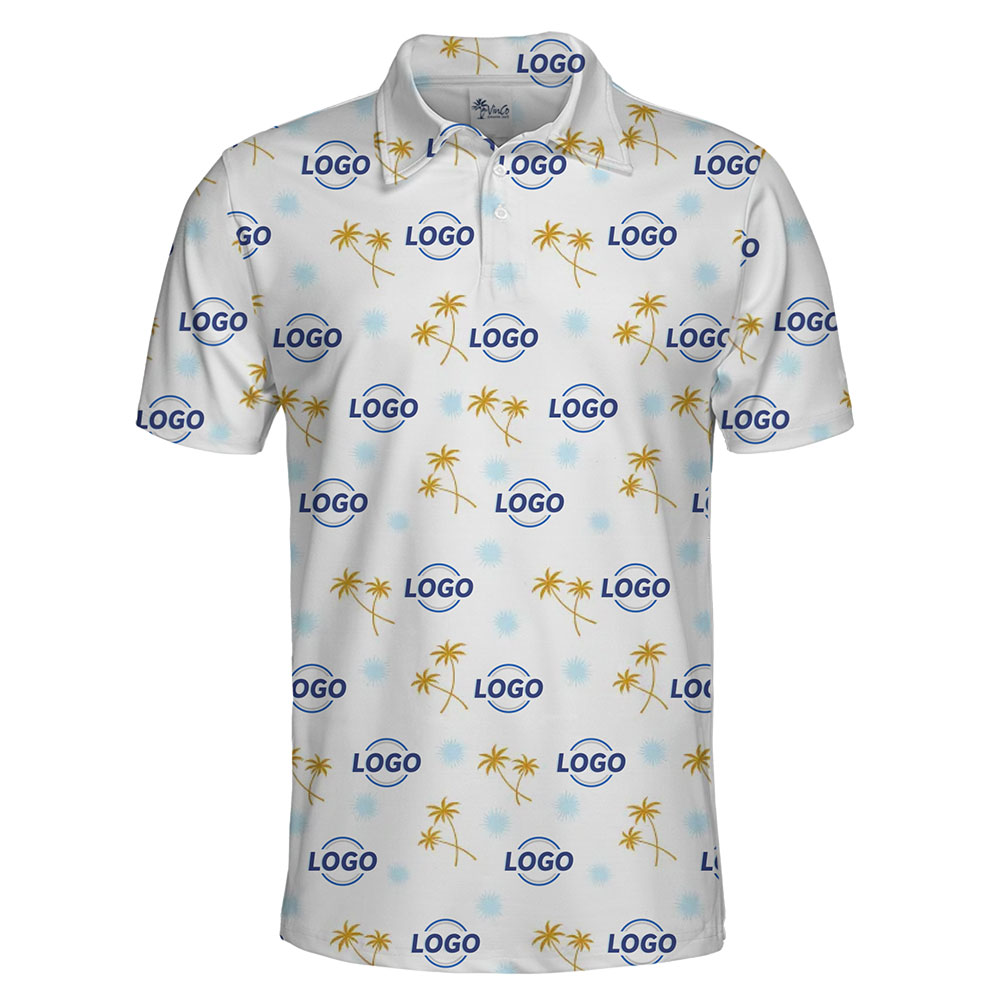 Personalized White Polo Shirt Featuring Tropical Palm Patterns