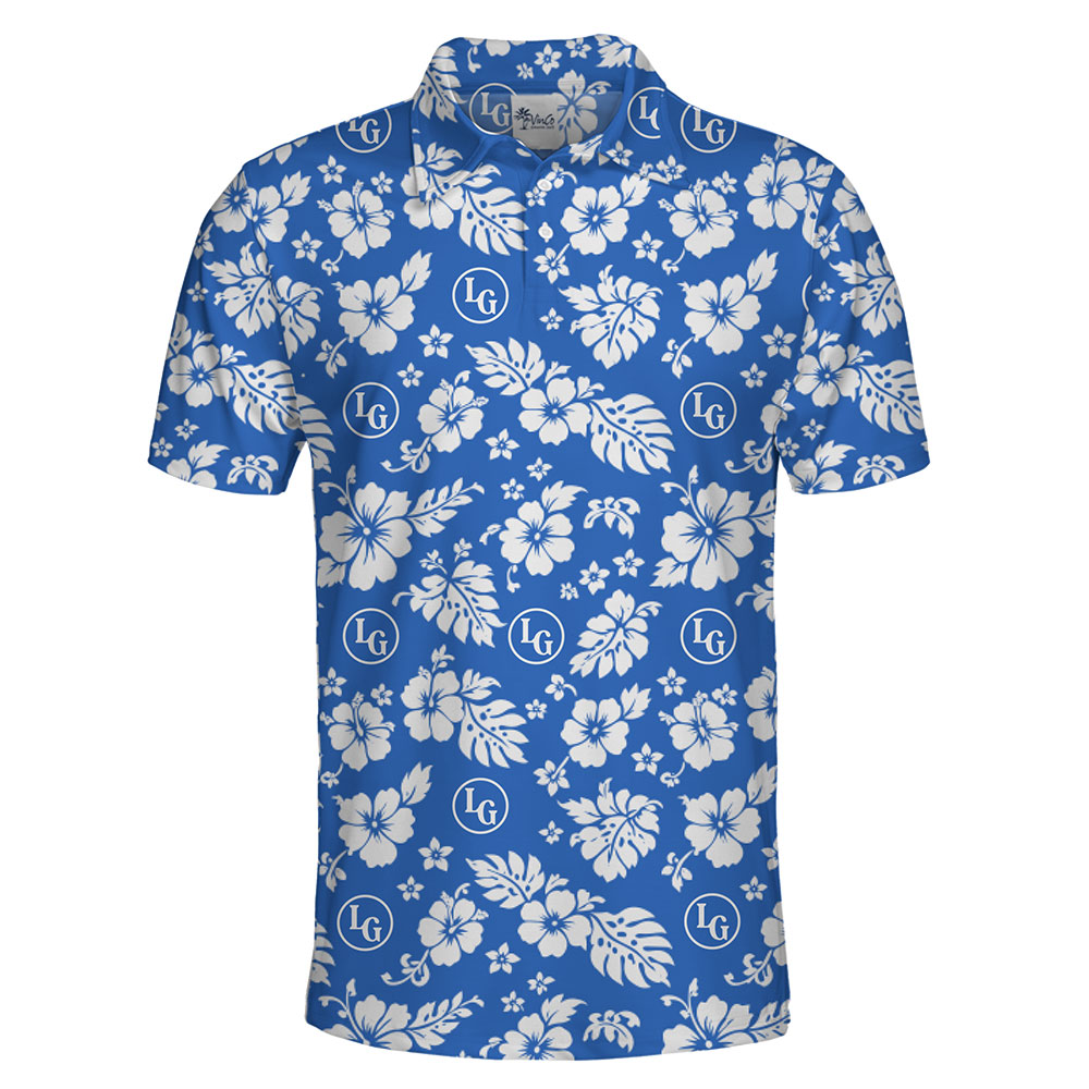 Personalized Blue Polo Shirt Featuring Elegant Hibiscus Patterns