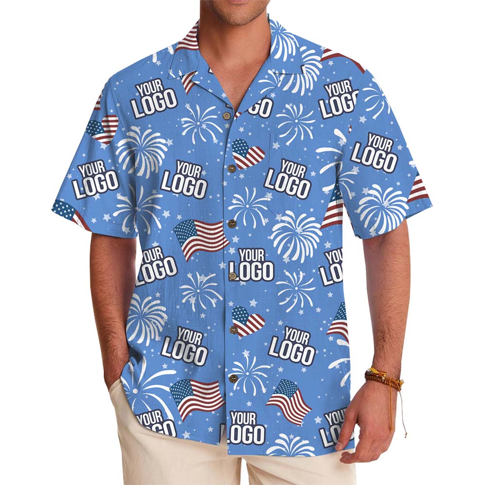 Custom Logo Patriotic Fireworks Hawaiian Shirt - variant image 1