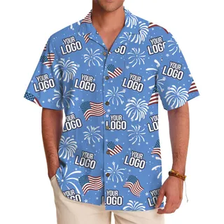 Custom Logo Patriotic Fireworks Hawaiian Shirt