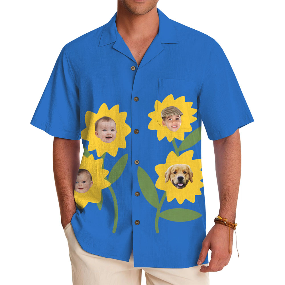 Face Customizable Sunflower Print Shirt Hawaiian Shirt - variant image 1