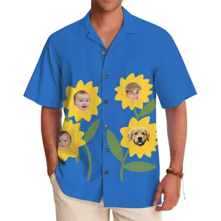 Face Customizable Sunflower Print Shirt Hawaiian Shirt