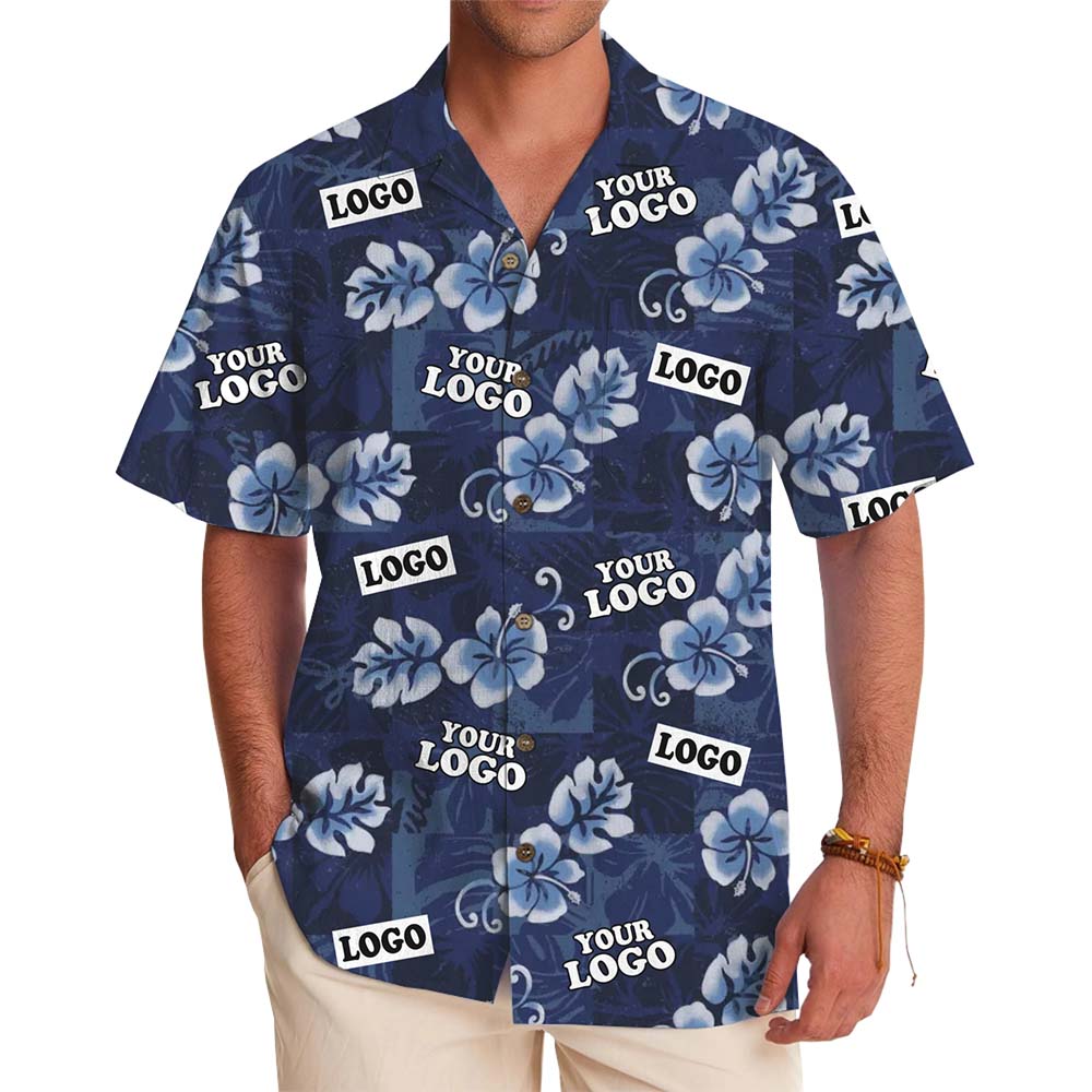Midnight Hibiscus Custom Logo Hawaiian Shirt With Preview - variant image 1