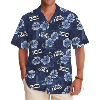 Midnight Hibiscus Custom Logo Hawaiian Shirt With Preview