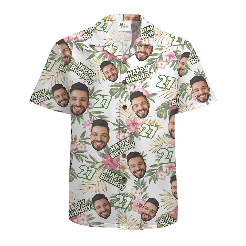 Happy Birthday Custom Face Shirt with Unique Tropical Vibes - variant image 1
