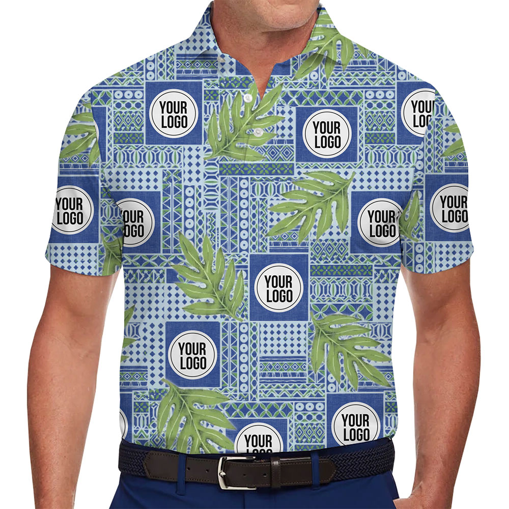 Custom Logo Tropical Leaf Hawaiian Polo Shirt - variant image 1