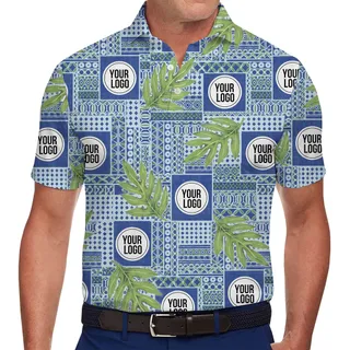 Custom Logo Tropical Leaf Hawaiian Polo Shirt