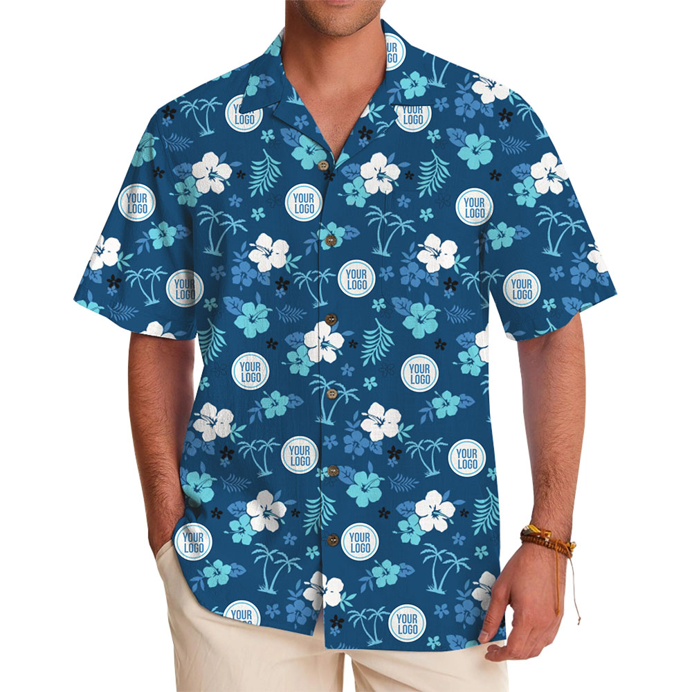 Custom Elegant Blue Hibiscus Hawaiian Shirt with Your Logo Branding - variant image 1