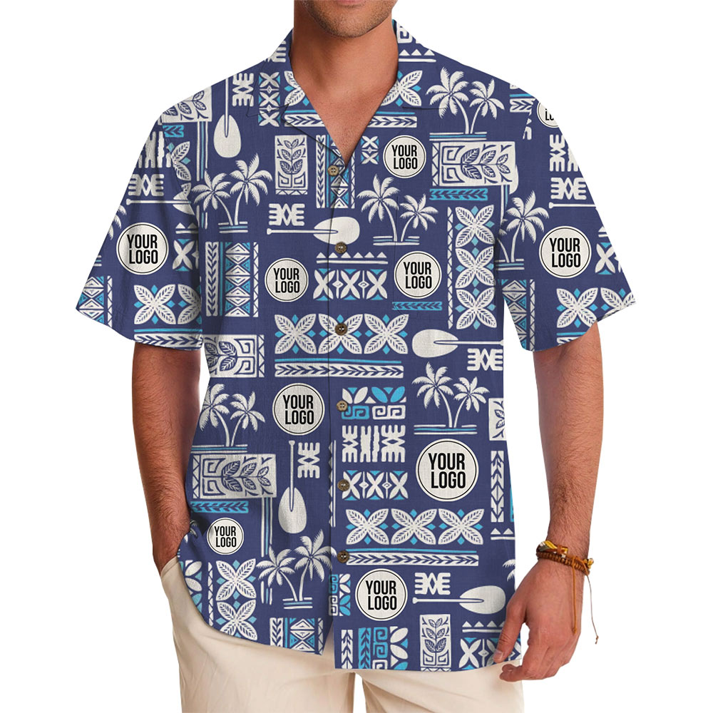 Custom Logo Tribal Palm Tree Hawaiian Shirt Blue - variant image 1