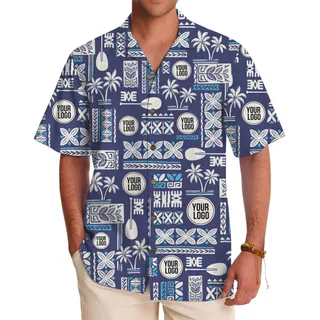 Custom Logo Tribal Palm Tree Hawaiian Shirt Blue
