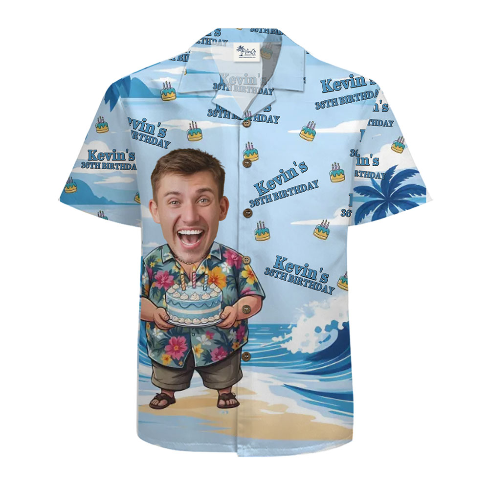 Festive Custom Birthday Hawaiian Shirt Featuring Your Face - variant image 1
