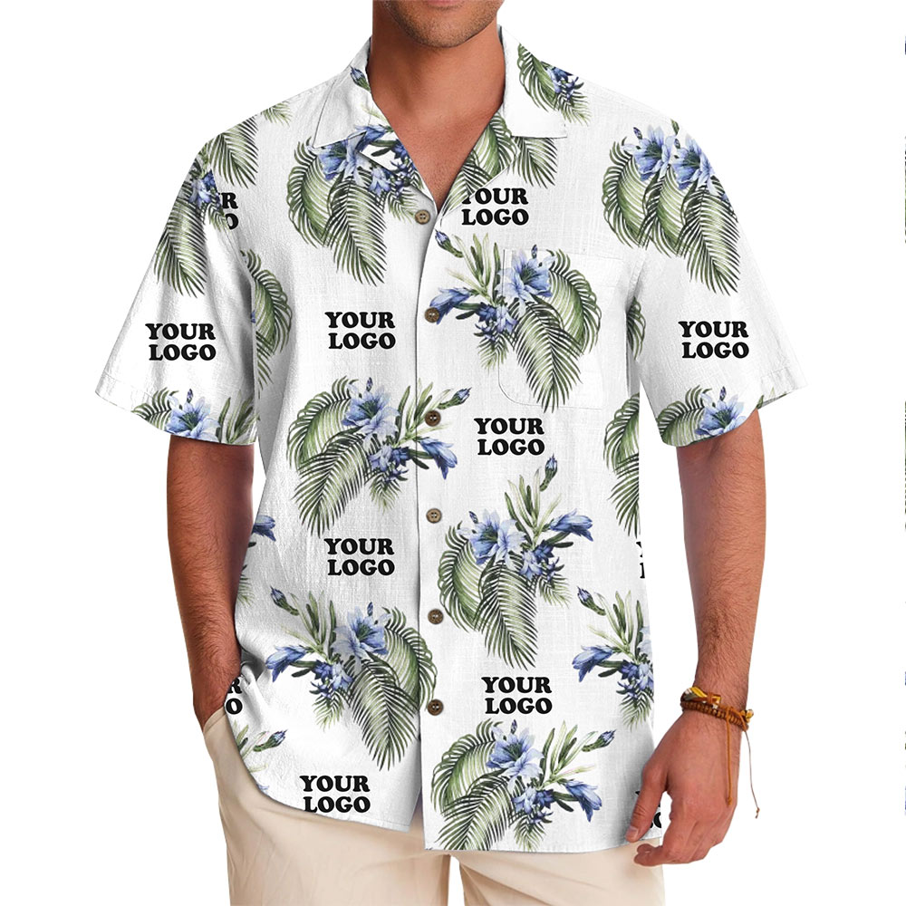 Custom Logo Palm Floral Aloha Shirt White - variant image 1