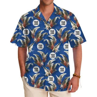 Custom Branded Botanical Aloha Shirt Blue