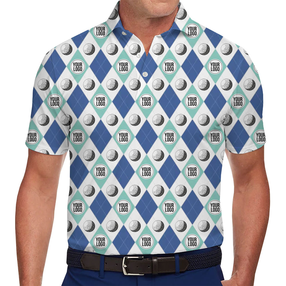 Blue Argyle Golf Ball Polo Shirt Custom Logo - variant image 1