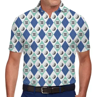 Blue Argyle Golf Ball Polo Shirt Custom Logo