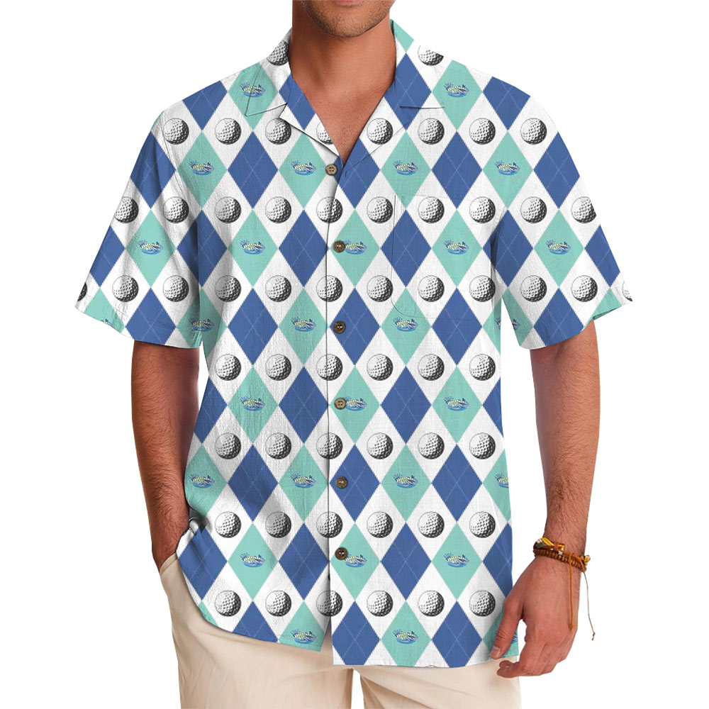 Blue Argyle Golf Ball Hawaiian Shirt Custom Logo - variant image 1
