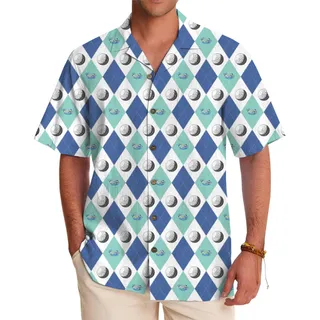 Blue Argyle Golf Ball Hawaiian Shirt Custom Logo