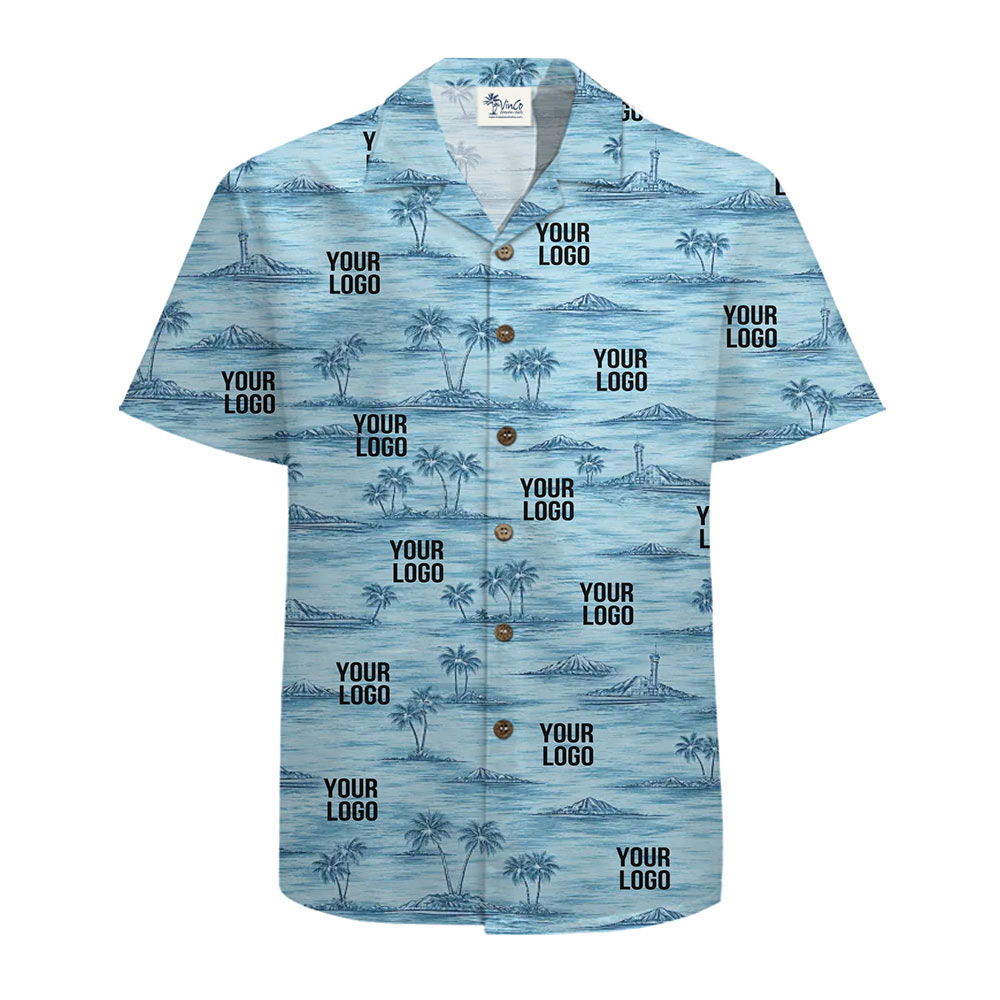 Light Blue Coastal Palm Hawaiian Shirt With Logo