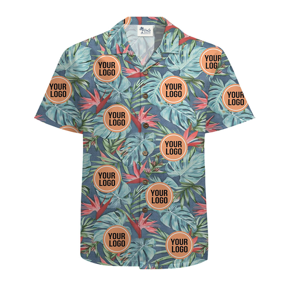 Custom Logo Tropical Floral &amp; Monstera Hawaiian Shirt