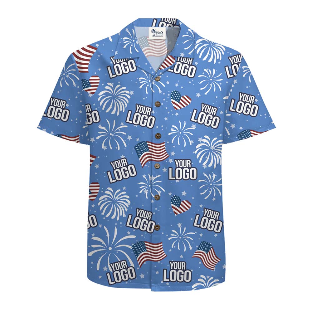 Custom Logo Patriotic Fireworks Hawaiian Shirt